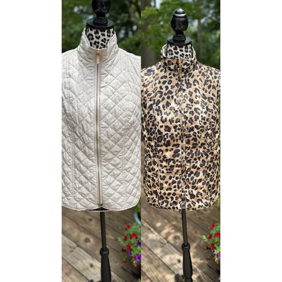 Charter Club Reversible Vest Animal Print / Beige Soft Pockets Quilted Zip Sz S - Picture 1 of 13